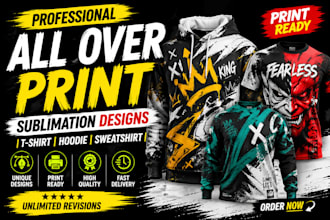design professional all over print sublimation tshirt, hoodie, sweatshirt design