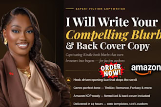 write a compelling kindle book blurb and back cover copy for fiction authors