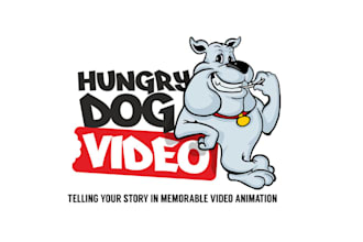 create a whimsical cartoon logo for hungry dog video
