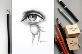sketch handmade charcoal pencil drawing with shipping