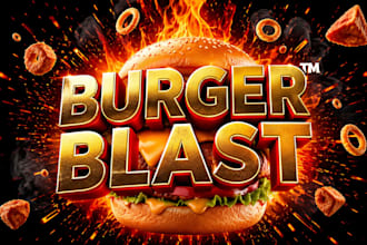 design 3d fire burger logo with tm for restaurant