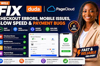 fix duda page cloud checkout errors mobile issues slow speed  payment bugs