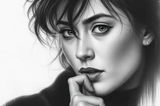 draw a charcoal and pencil digital portrait illustration