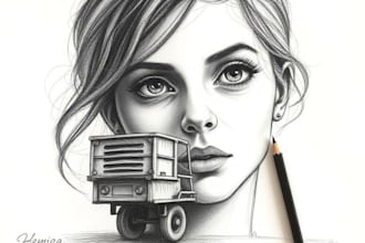 sketch handmade charcoal pencil drawing with shipping