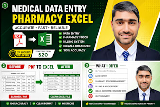 do medical data entry and pharmacy excel work