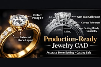 fix and optimize ring size, jewelry cad or stl files for 3d printing and casting