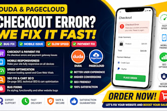 duda pagecloud checkout error bug mobile issue slow speed payment fix seo