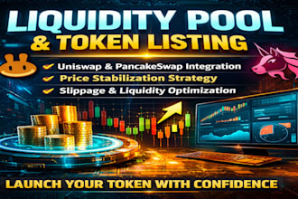 launch, setup crypto token with liquidity pool, uniswap and pancakeswap listing