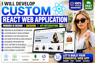 develop custom react web application modern ui design backend API integration