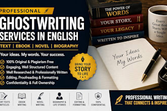 ghostwrite text, ebook, novel, biography in english