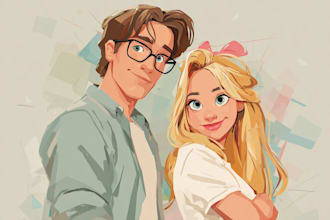 custom romantic fairy tale couple portrait illustration animated storybook sty