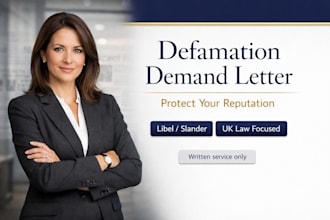 draft a UK solicitor defamation demand letter for libel, slander, or falsehood