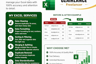 do excel data cleaning, formatting, sorting and data cleanup