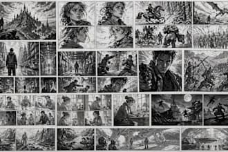 draw cinematic storyboard, film storyboard, comic panels and animatics