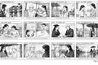 do short film video cinematic storyboard lineart for ads,commercial or building