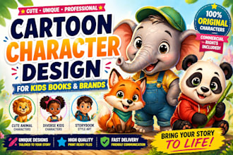 create cartoon character design, cute animal kids character art for books
