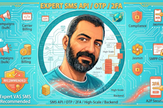 build SMS API, otp and 2fa system with twilio, tunisiesms, smpp or whatsapp