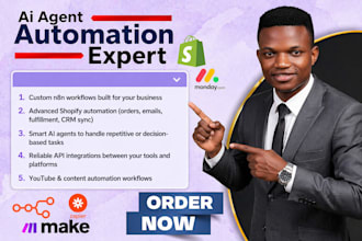 build n8n ai agents, shopify automation, API workflows, and youtube automation