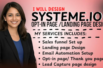 create sales funnel, opt in page, email automation, landing page on systeme io