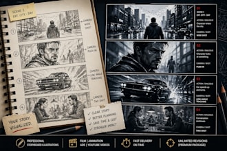 professional storyboard illustrations for film, ads and book