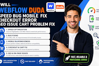 webflow duda speed bug mobile fix checkout error seo issue cart problem fix