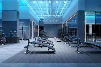 design realistic 3d gym, fitness center, and workout space