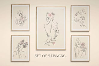 design minimalist feminine line art, one line art, and simple line art logo