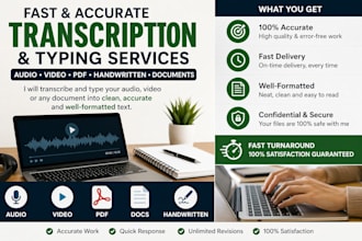 fast audio and typing transcription