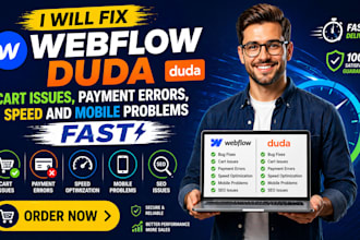 fix webflow duda cart issues, payment errors, speed and mobile problems fast