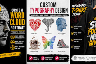 create custom typography, word art, word cloud, tshirt, text art, text portrait