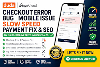duda pagecloud checkout error bug mobile issue slow speed payment fix seo