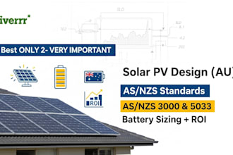 design solar pv system to as,nzs 3000 and 5033 with battery sizing and ROI