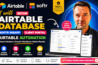 setup airtable database, softr wbapp, airtable automation, and client portal