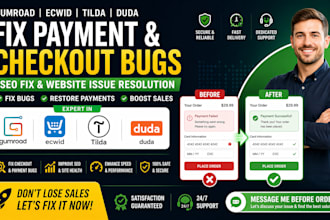 fix gumroad ecwid tilda duda payment checkout bug issues SEO website fix optimiz
