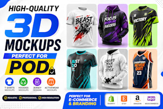 3d clothing mockup, jersey design, 3d sportwear, activewear with 360 animation
