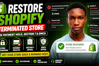 restore your shopify terminated store, fix payment hold appeal section 7 dmca