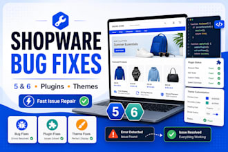 fix shopware 5 and 6 bugs, plugins, and theme issues
