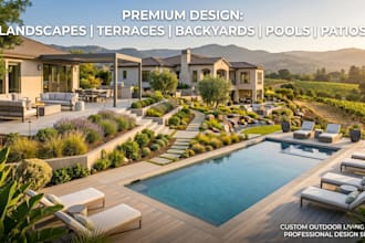 design landscapes, terraces, backyards, swimming pools, and patios