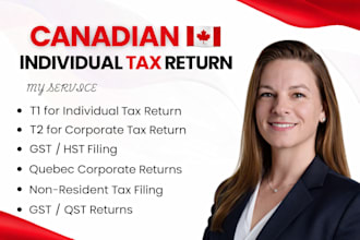 prepare and file canadian taxes, corporation tax t2, personal tax t1, gst, hst