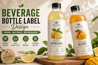 design coffee pouch packaging, beverage bottle label design and box packaging