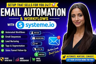 setup systeme io email automation, workflows and sales funnel follow up