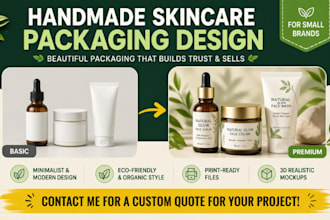 handmade skincare packaging design, beauty label, small brand packaging