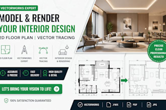 model and render your interior design in vectorwork 2d floor plan vector tracing