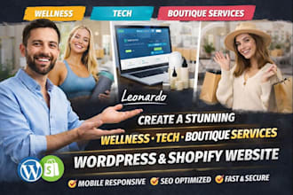setup wellness, tech, boutique services wordpress shopify website