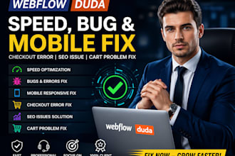 webflow duda speed bug mobile fix checkout error seo issue cart problem fix