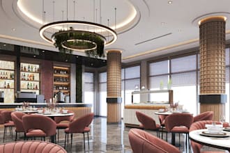 transform 3d italian pizzeria, pasta restaurant, buffet counter, wine bar render