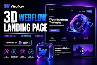 create an interactive 3d animated webflow landing page, using spline