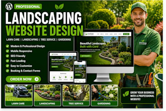 design lawn care, landscaping, tree service, aborist and gardening website