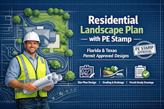design residential landscape plan with pe stamp for florida texas permits