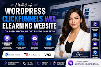 create wordpress clickfunnels wix elearning website course platform upload syste